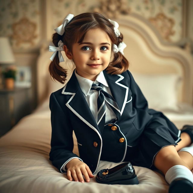 A portrait of a European girl in an elegantly decorated bedroom