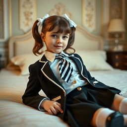 A portrait of a European girl in an elegantly decorated bedroom