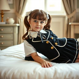 A portrait of a European girl in a cozy, elegantly decorated bedroom