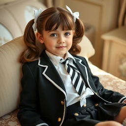 A portrait of a European girl in a cozy, elegantly decorated bedroom