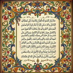 A beautifully illuminated manuscript page featuring Ancient Arabic poetry, adorned with intricate floral and geometric patterns typical of Islamic art