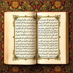 A beautifully illuminated manuscript page featuring Ancient Arabic poetry, adorned with intricate floral and geometric patterns typical of Islamic art