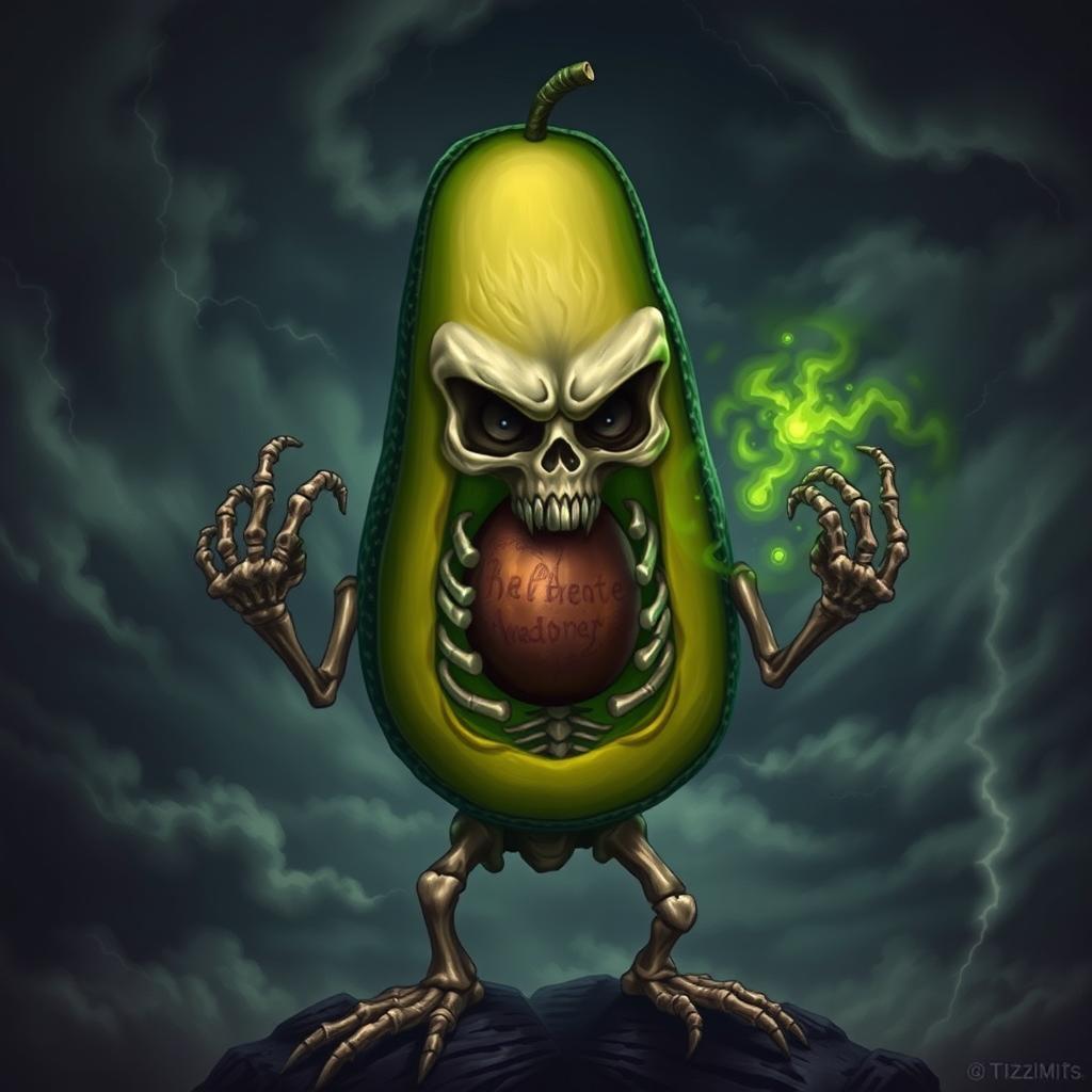 A Tzitzimitl, depicted as an evil skeletal avocado with a dark, menacing expression