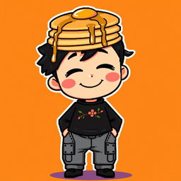 A pixel art character with a funny expression, featuring closed eyes and a big smile