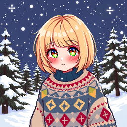 A charming pixel art illustration of a fantasy girl with a stylish blonde bob haircut, distinctly non-anime in appearance