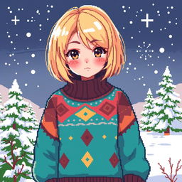 A charming pixel art illustration of a fantasy girl with a stylish blonde bob haircut, distinctly non-anime in appearance