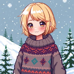 A charming pixel art illustration of a fantasy girl with a stylish blonde bob haircut, distinctly non-anime in appearance