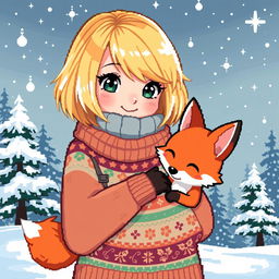 A charming pixel art illustration of a fantasy girl with a trendy blonde bob hairstyle, exuding a playful and adventurous spirit