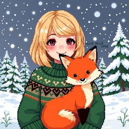 A delightful pixel art illustration of a fantasy girl with a stylish blonde bob haircut, radiating charm and warmth