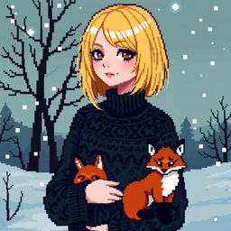 A captivating pixel art illustration of a goth girl with striking blonde bob hairstyle, embodying a unique blend of style and attitude