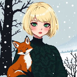 A captivating pixel art illustration of a goth girl with striking blonde bob hairstyle, embodying a unique blend of style and attitude