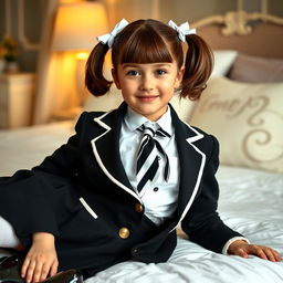 A portrait of a European girl in a beautifully styled bedroom, featuring soft, inviting lighting