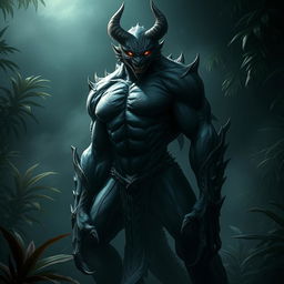 An impressive depiction of a 'Makhluk Bayangan' (Shadow Beast), showcasing a handsome and imposing figure rooted in Indonesian mythology