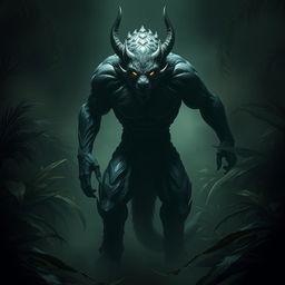 An impressive depiction of a 'Makhluk Bayangan' (Shadow Beast), showcasing a handsome and imposing figure rooted in Indonesian mythology