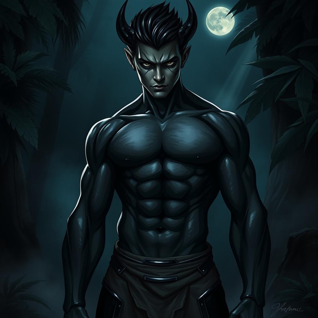 A striking portrayal of a 'Makhluk Bayangan' (Shadow Beast), featuring a handsome Indonesian male character