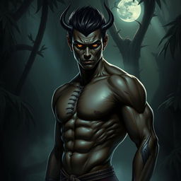 A striking portrayal of a 'Makhluk Bayangan' (Shadow Beast), featuring a handsome Indonesian male character