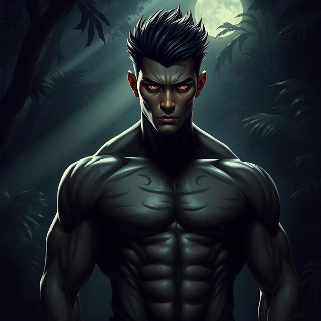 A striking portrayal of a 'Makhluk Bayangan' (Shadow Beast), featuring a handsome Indonesian male character