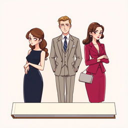 A novel cover design featuring an illustration in two-dimensional animation style, portraying a sophisticated and elegant scene