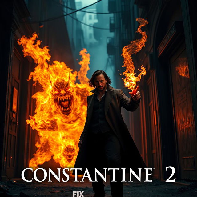 An intense teaser scene for 'Constantine 2' (2024), featuring Keanu Reeves reprising his role as the iconic demon hunter John Constantine