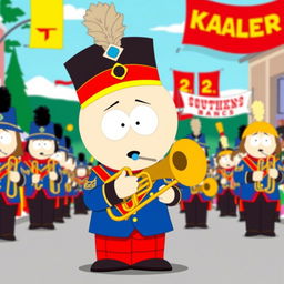 A cartoon-style image of Kyle from South Park as a member of a marching band