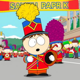 A cartoon-style image of Kyle from South Park as a member of a marching band