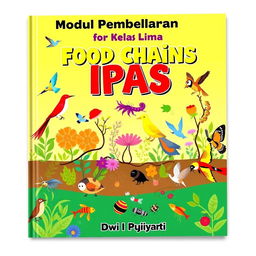 A vibrant and engaging educational cover for a learning module about food chains, specifically designed for fifth-grade students