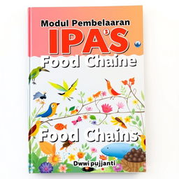 A vibrant and engaging educational cover for a learning module about food chains, specifically designed for fifth-grade students