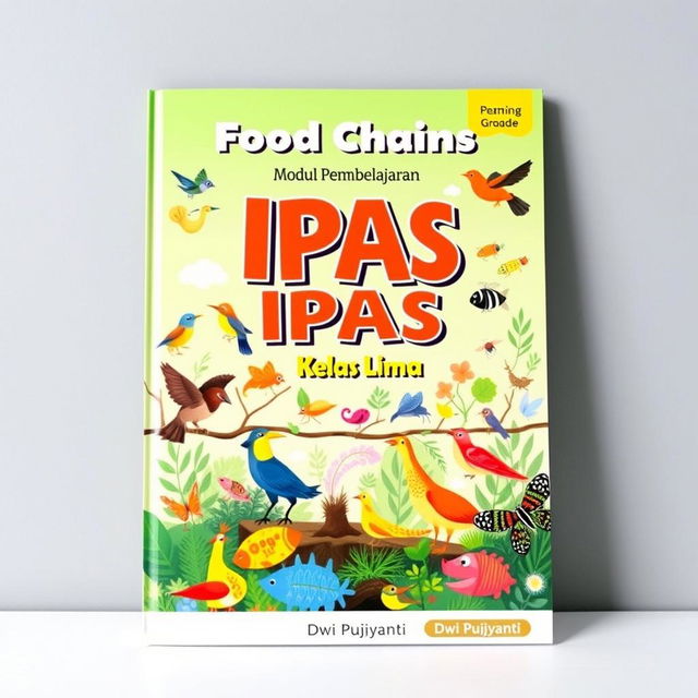 A vibrant and engaging educational cover for a learning module about food chains, specifically designed for fifth-grade students