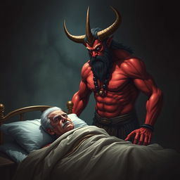A fierce Yama (the god of death) with a menacing expression, featuring sharp horns on his head