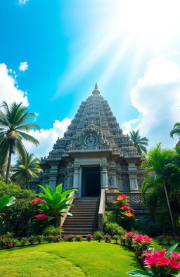 A serene and majestic depiction of the Gadoladeniya temple, nestled in a lush green landscape