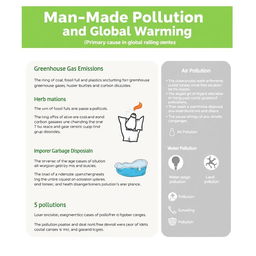 An educational poster examining man-made pollution as a primary cause of global warming