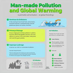 An educational poster examining man-made pollution as a primary cause of global warming