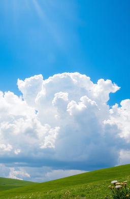 A dreamy blue sky filled with soft, fluffy white clouds gently floating