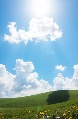 A dreamy blue sky filled with soft, fluffy white clouds gently floating