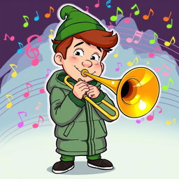 A playful illustration of Kyle Broflovski, a character from the animated series, passionately playing the trombone