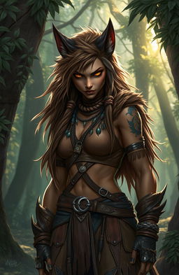 A fierce and wild-looking feral omega character, embodying a fierce yet alluring presence