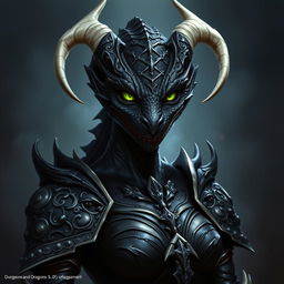 A female black dragonborn from Dungeons & Dragons 5