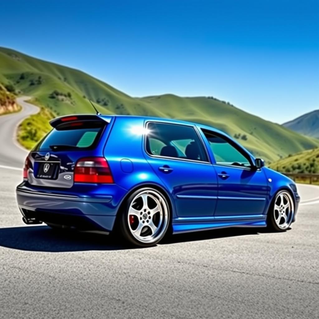 A stunning 2000 Volkswagen Golf GTI modified with a lowered suspension, showcasing a sleek and aggressive stance