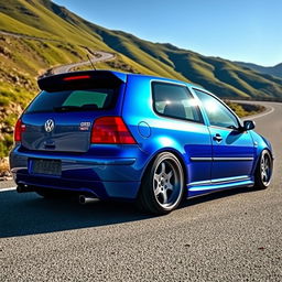 A stunning 2000 Volkswagen Golf GTI modified with a lowered suspension, showcasing a sleek and aggressive stance