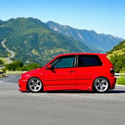 A striking 2000 Volkswagen Golf GTI with a lowered suspension, showcasing its sporty and aggressive stance