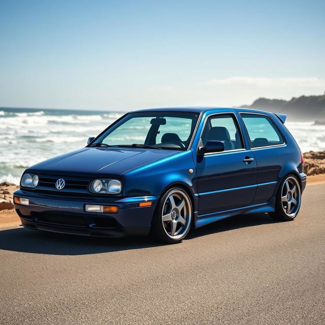 A captivating 1998 Volkswagen Golf GTI with a lowered suspension, showcasing its classic yet sporty design