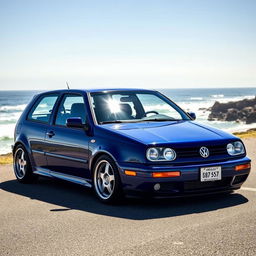 A captivating 1998 Volkswagen Golf GTI with a lowered suspension, showcasing its classic yet sporty design