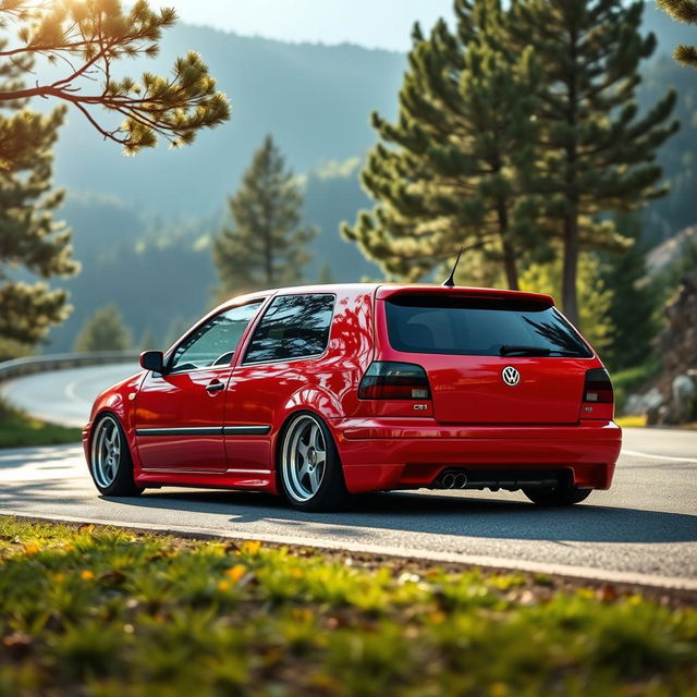 A stunning 1998 Volkswagen Golf GTI with a lowered suspension, highlighting its sporty and classic design