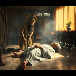 A scene depicting Yama (the Lord of Death) from Thai mythology, in a mystical and engaging setting