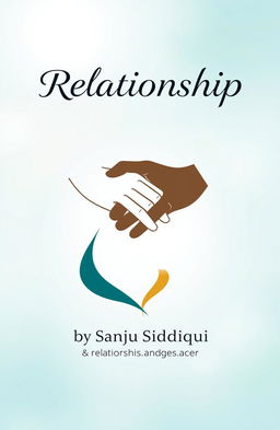 A striking and modern book cover design for 'Relationship' by Sanju Siddiqui, featuring a stylized image of intertwined hands symbolizing connection and partnership