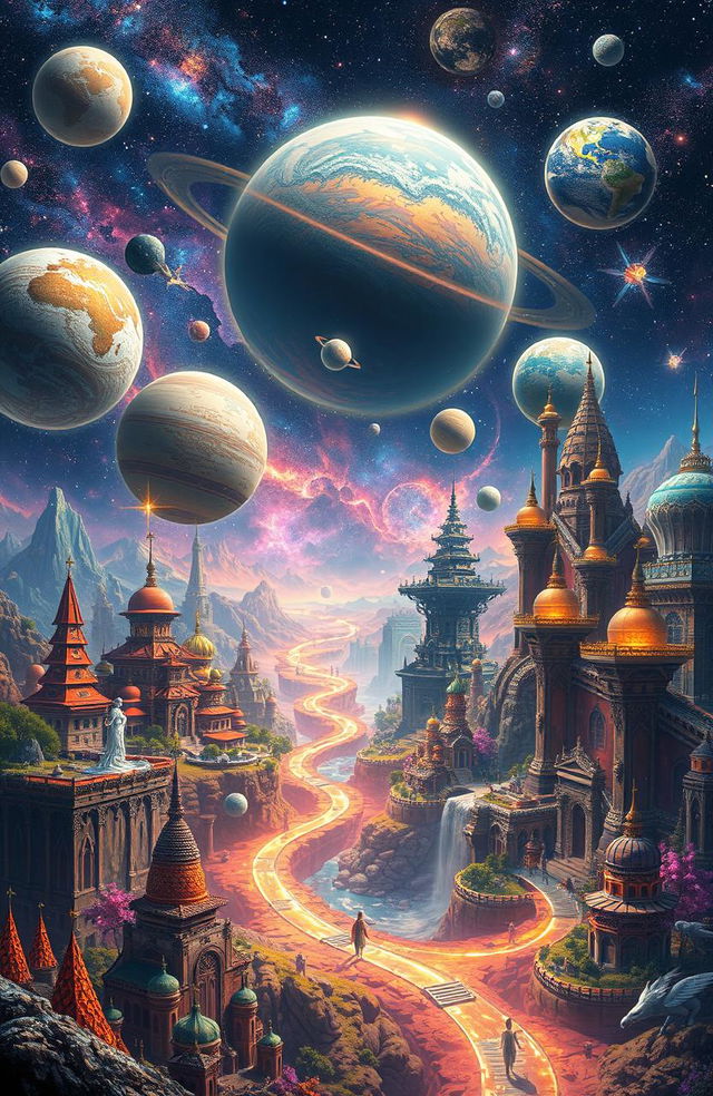 An expansive view of an omniverse, showcasing limitless dimensions and realms filled with diverse landscapes, vibrant colors, and fantastical creatures