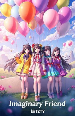An artistic representation inspired by the song 'Imaginary Friend' by ITZY, featuring five girls with distinct personalities, embodying a sense of friendship and mystery