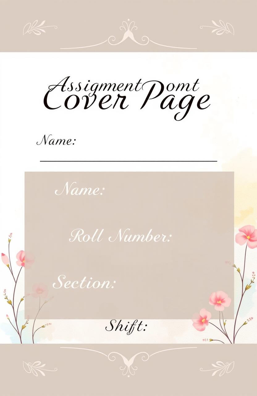 A beautifully designed assignment cover page featuring an aesthetic layout