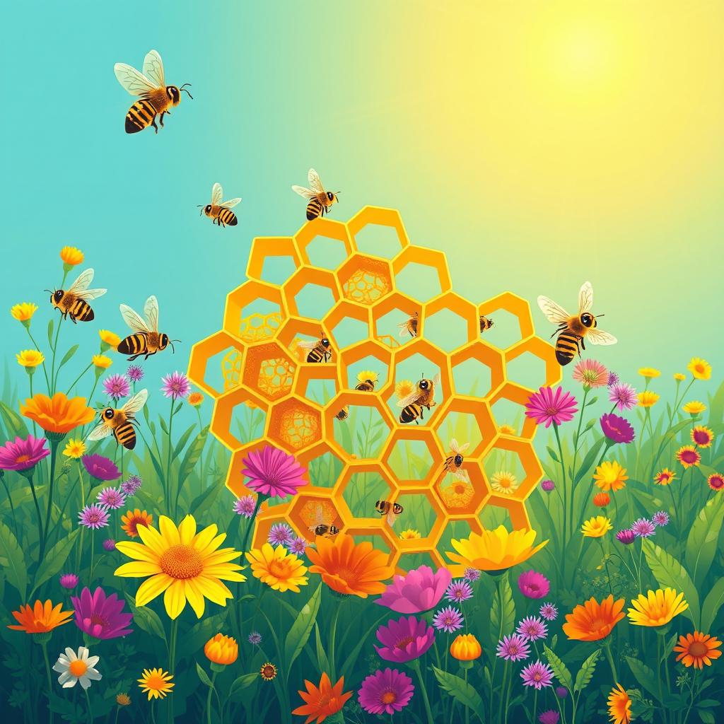 A captivating illustration representing the metaphor of a honeycomb as an integration of knowledge