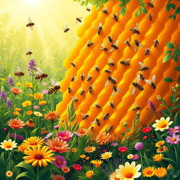 A captivating illustration representing the metaphor of a honeycomb as an integration of knowledge